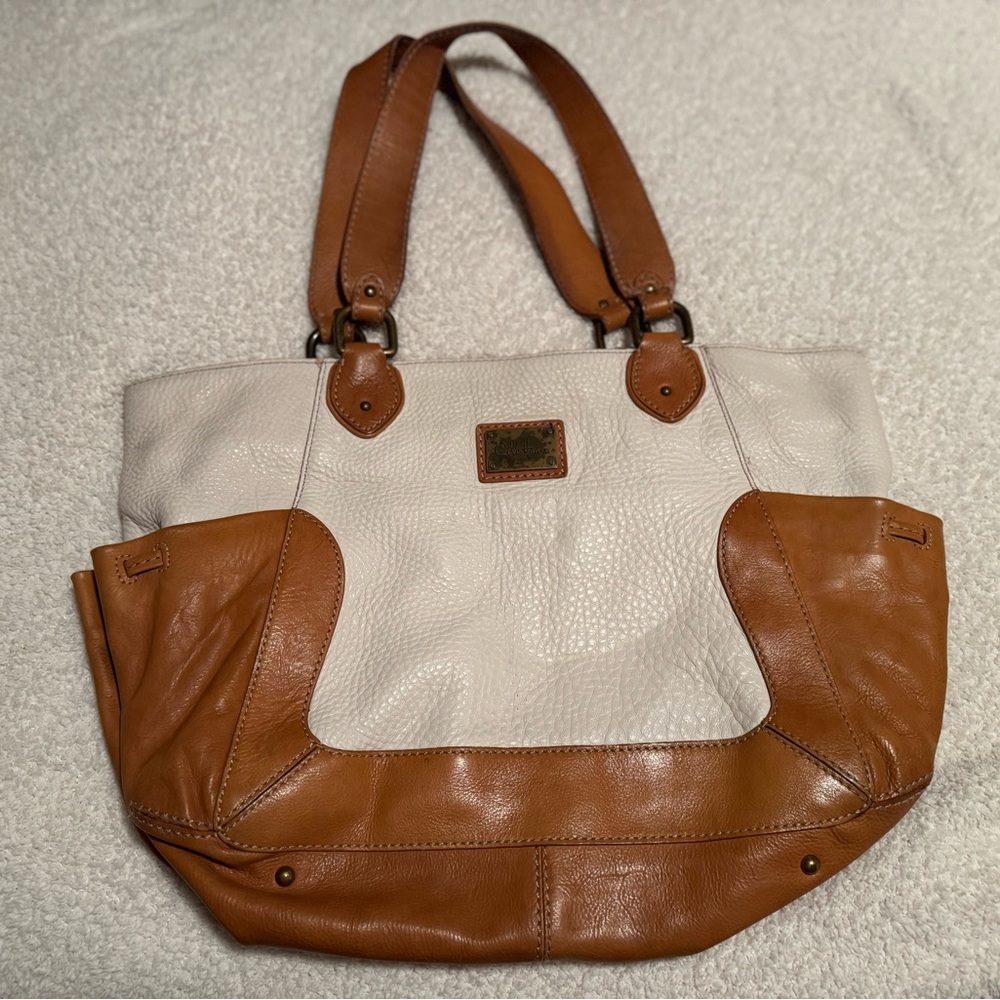 Cole Haan Leather Tote in Cream and Brown